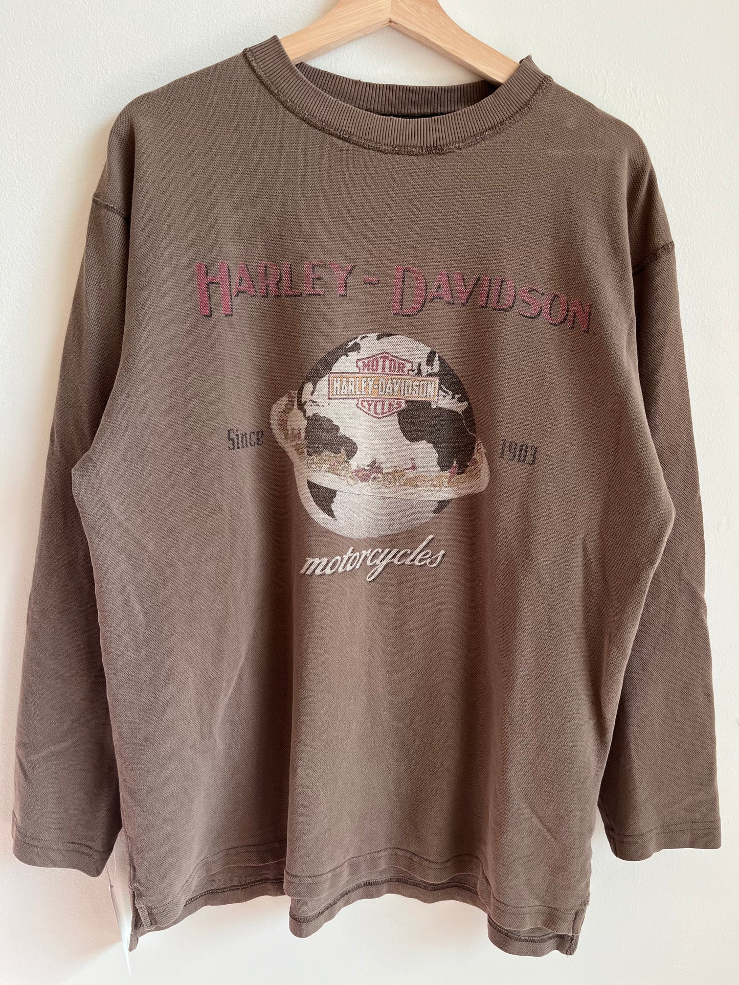 00s Harley Davidson Planet Woven Oversized Long Sleeve Shirt (M)