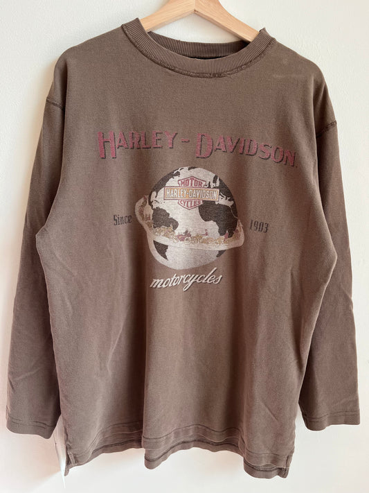 00s Harley Davidson Planet Woven Oversized Long Sleeve Shirt (M)