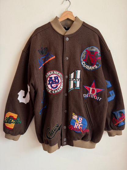 00s Negro League Baseball Mocha Patchwork Jacket (XL)
