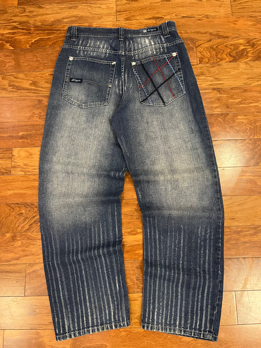 00s Enyce Criss Cross Embrodiered Jeans (34x33)