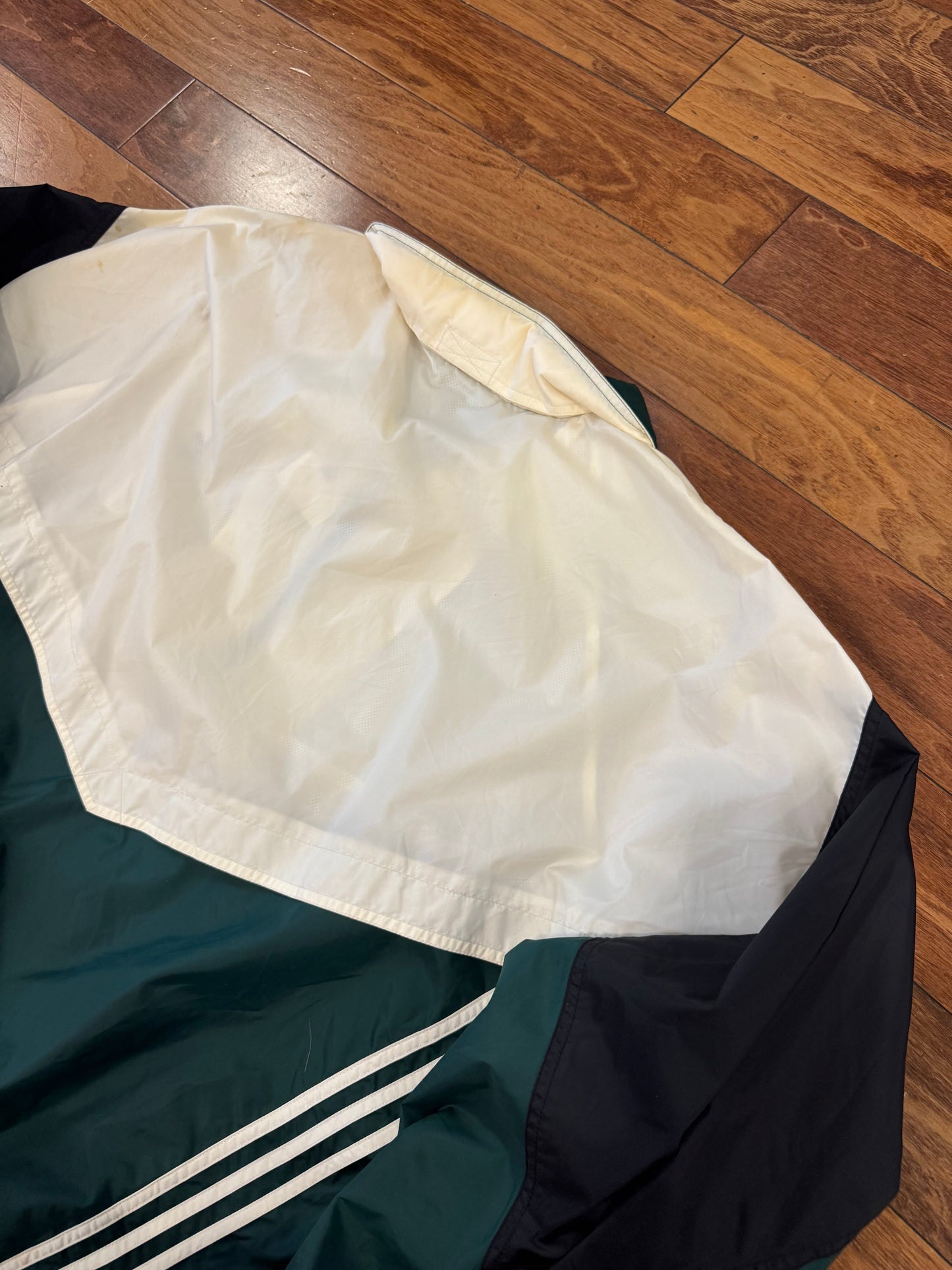 90s Adidas Green/Black Striped Windbreaker (XXL)