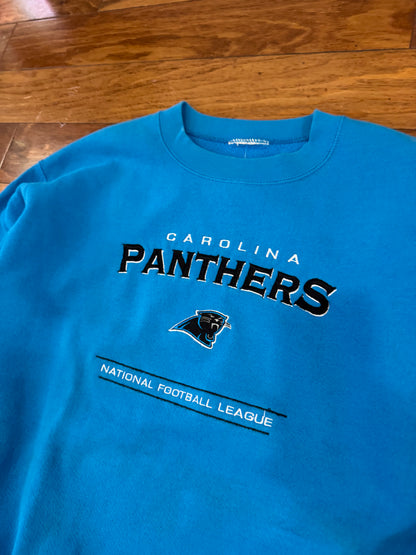 90s Carolina Panthers Embroidered Spell Out Crewneck (L)