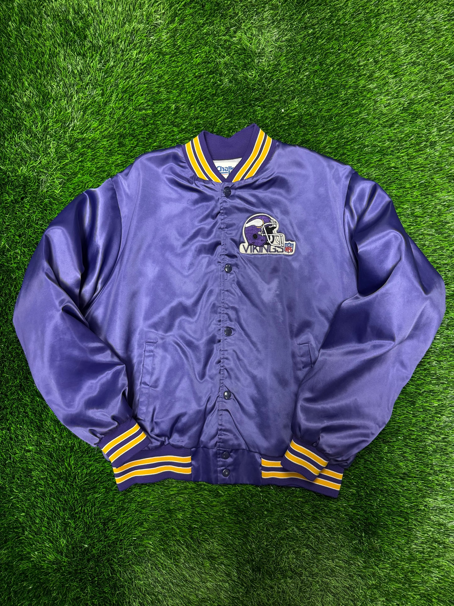 80s Minnesota Vikings Chalk Line Vintage Satin Jacket (L)