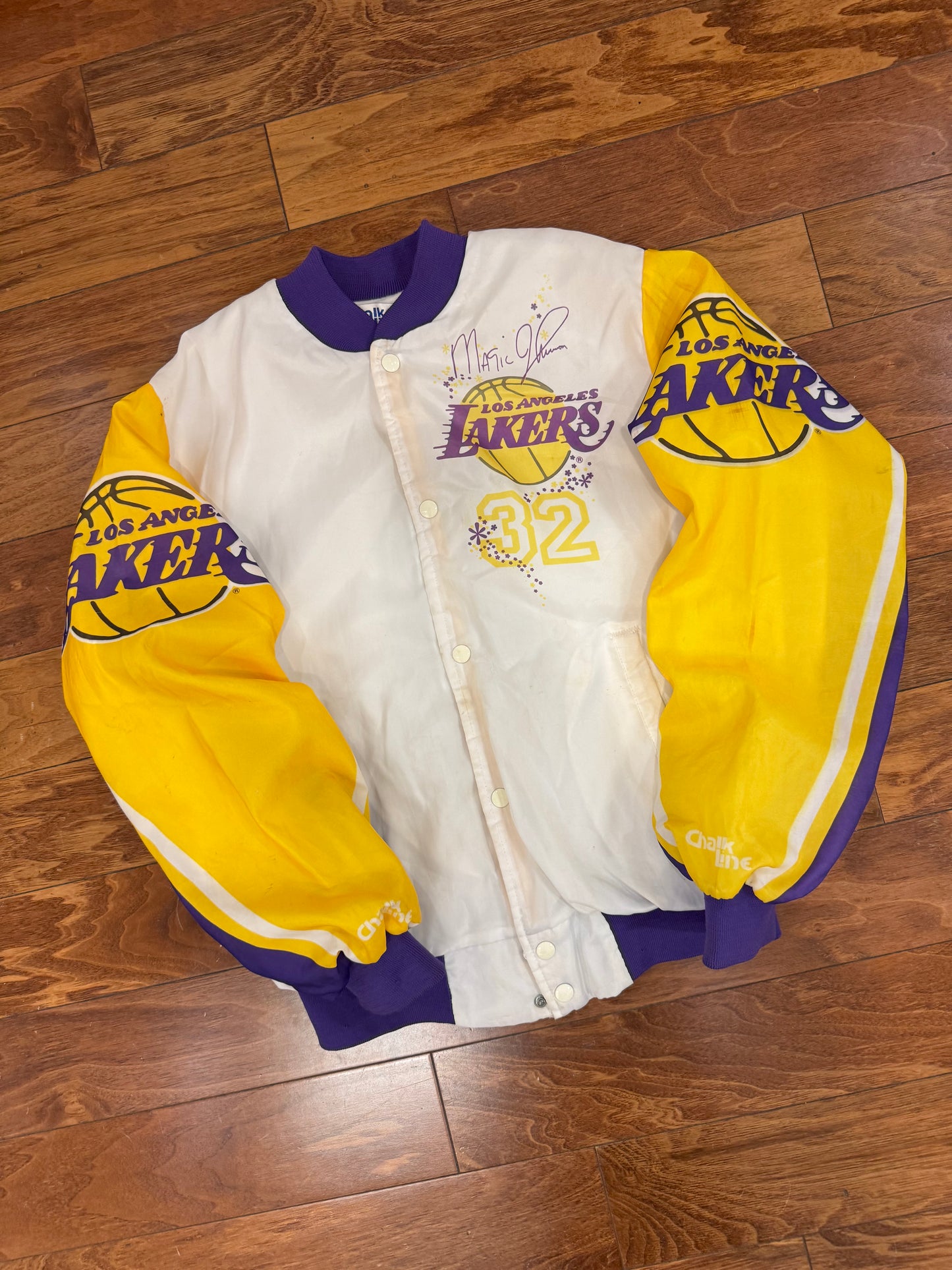 90s Los Angeles Lakers Magic Johnson Fanimation Satin Jacket (M)