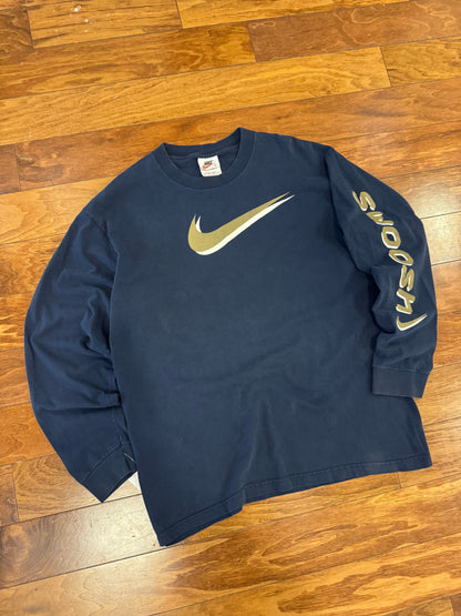 90s Nike Double Swoosh Navy Long Sleeve (L)