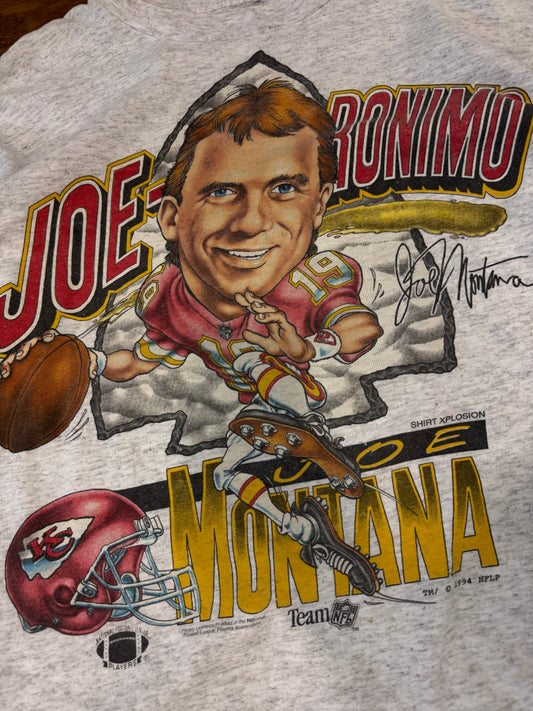 1994 Joe Montana "Joe-Ronimo" Kansas City Chiefs Vintage Caricature Tee (L)