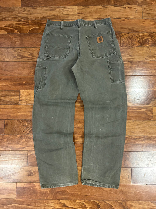 00s Carhartt Olive Green Distressed Carpenter Pants (36 x 34)