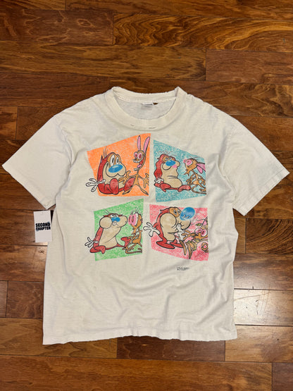 1991 Ren + Stempy Show Nicktoons Thrashed Vintage Cartoon Tee (XL)