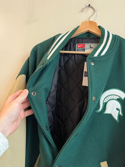 90s Michigan State Nike Varsity Leather Deadstock Jacket (L)
