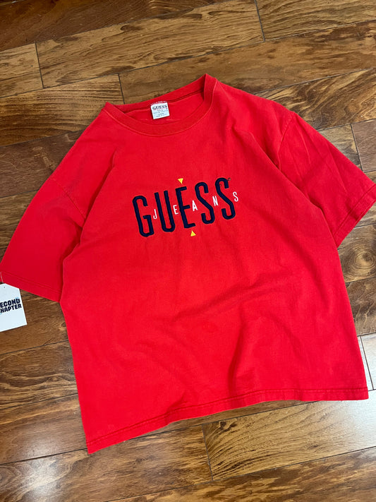 90s Guess Jeans Embroidered Spell Out Tee (L)