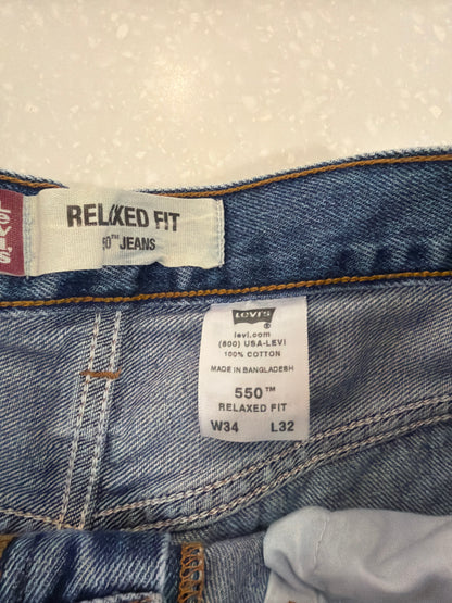 2004 Levi's 550 Relaxed Fit Dark Wash Jean Shorts (34)