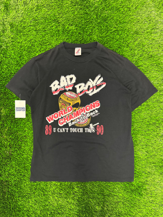 1990 Detroit Pistons Back to Back NBA Finals Champions Bad Boys Vintage Tee (L)