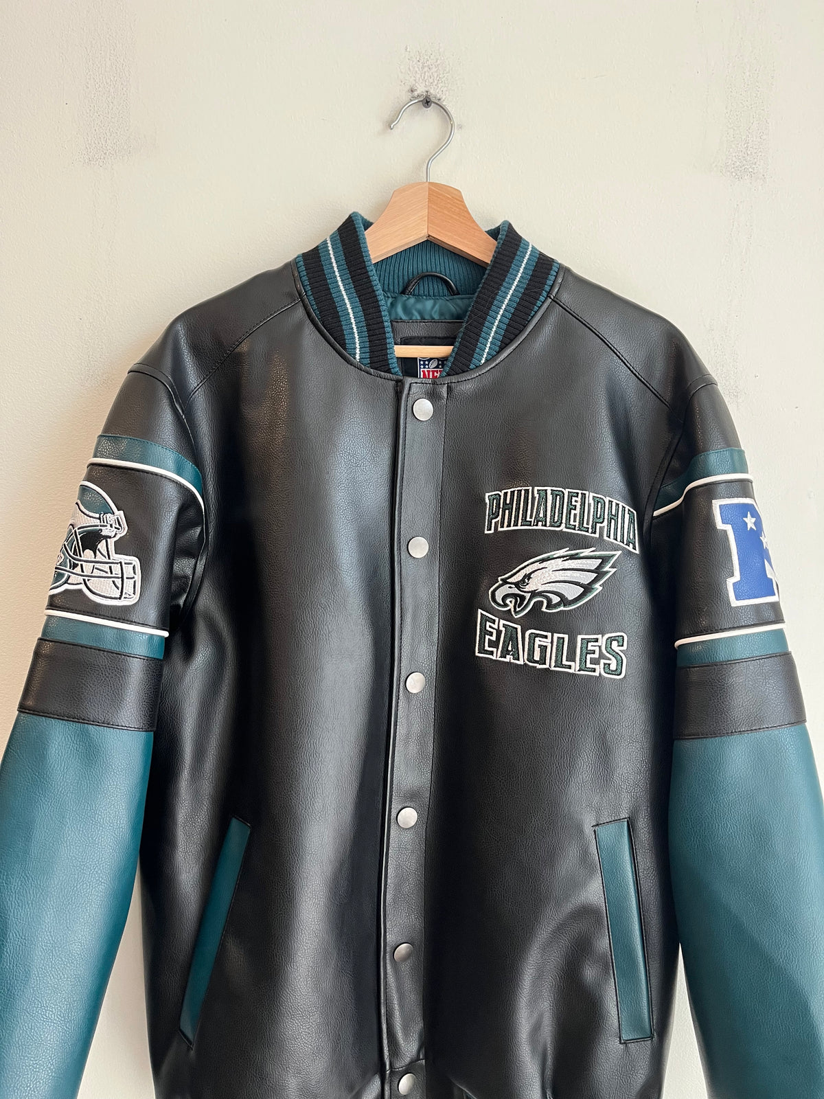 2010s Philadelphia Eagles Embroidered Patched Leather Jacket (S)