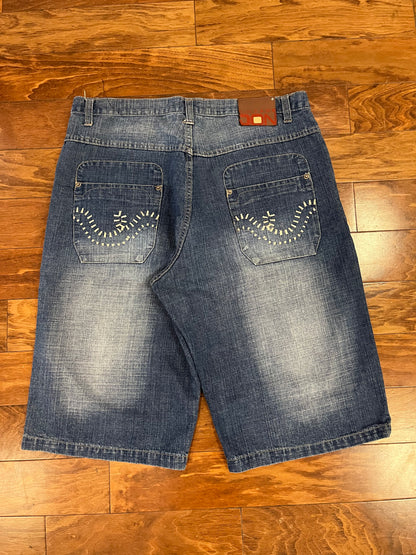 00s Vintage Don Embroidered Baggy Jean Shorts (38)