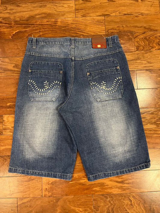 00s Vintage Don Embroidered Baggy Jean Shorts (38)