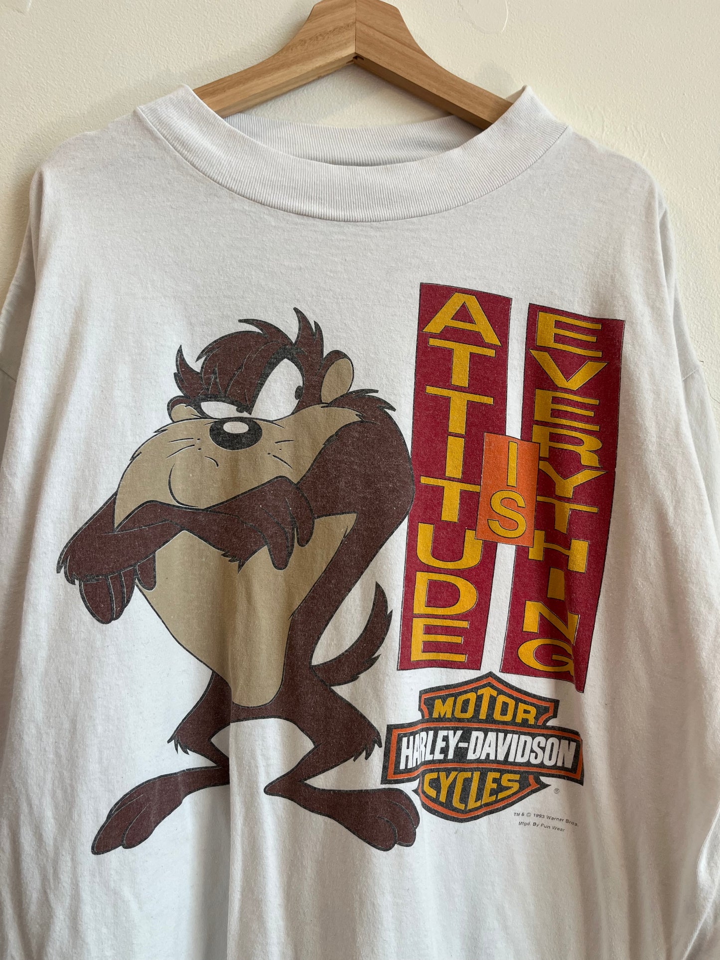 1993 Harley Davidson Taz Looney Tunes "Attitude Is Everthing" Long Sleeve Shirt (XL)