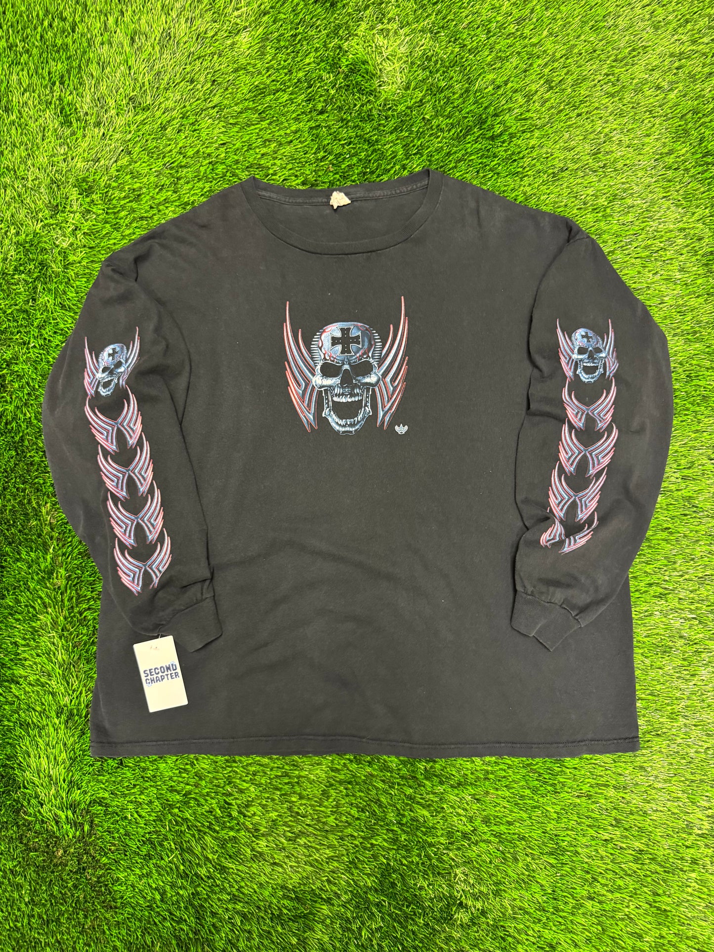 00s Live To Ride Vintage Biker Skulls Flame Long Sleeve Tee (XXXL)