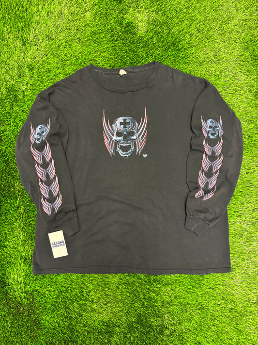 00s Live To Ride Vintage Biker Skulls Flame Long Sleeve Tee (XXXL)