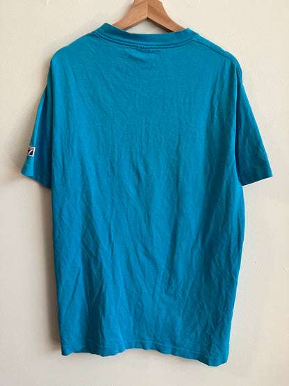 1990s Charlotte Hornets Logo 7 Spell Out Teal Tee (L)