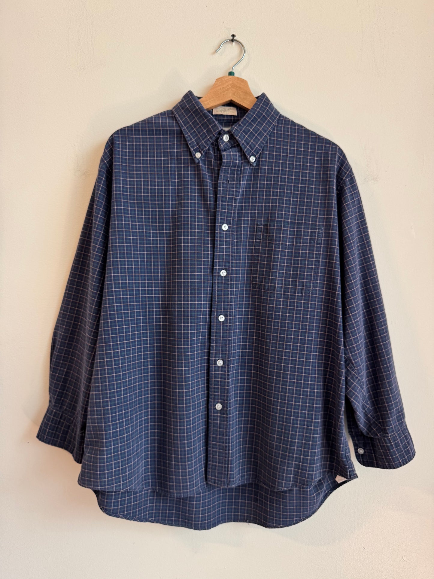 90s L.L Bean Blue Green Striped Essential Flannel (M)