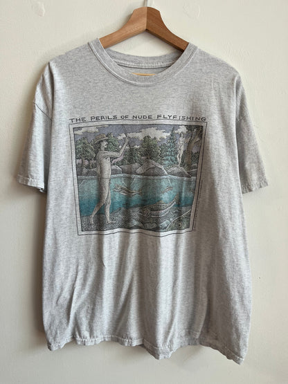 1993 Nude Flyfishing Vintage Nature Art Tee (XL)