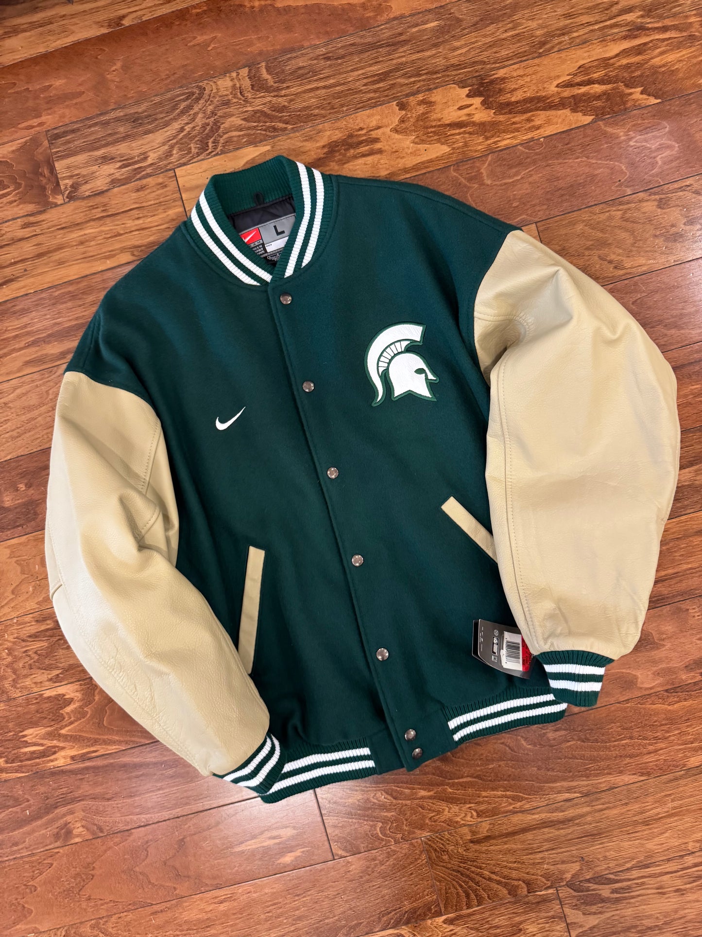 90s Michigan State Nike Varsity Leather Deadstock Jacket (L)