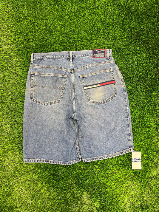 00s Tommy Jeans Baggy Embroidered Jean Shorts (36)