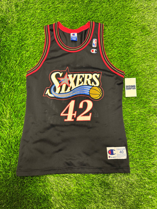 90s Philadelphia 76ers Jerry Stackhouse #42 Champion Vintage NBA Black Jersey (S)