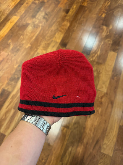 00s Nike Black/Red Center Swoosh Striped Reversible Beanie (Youth)