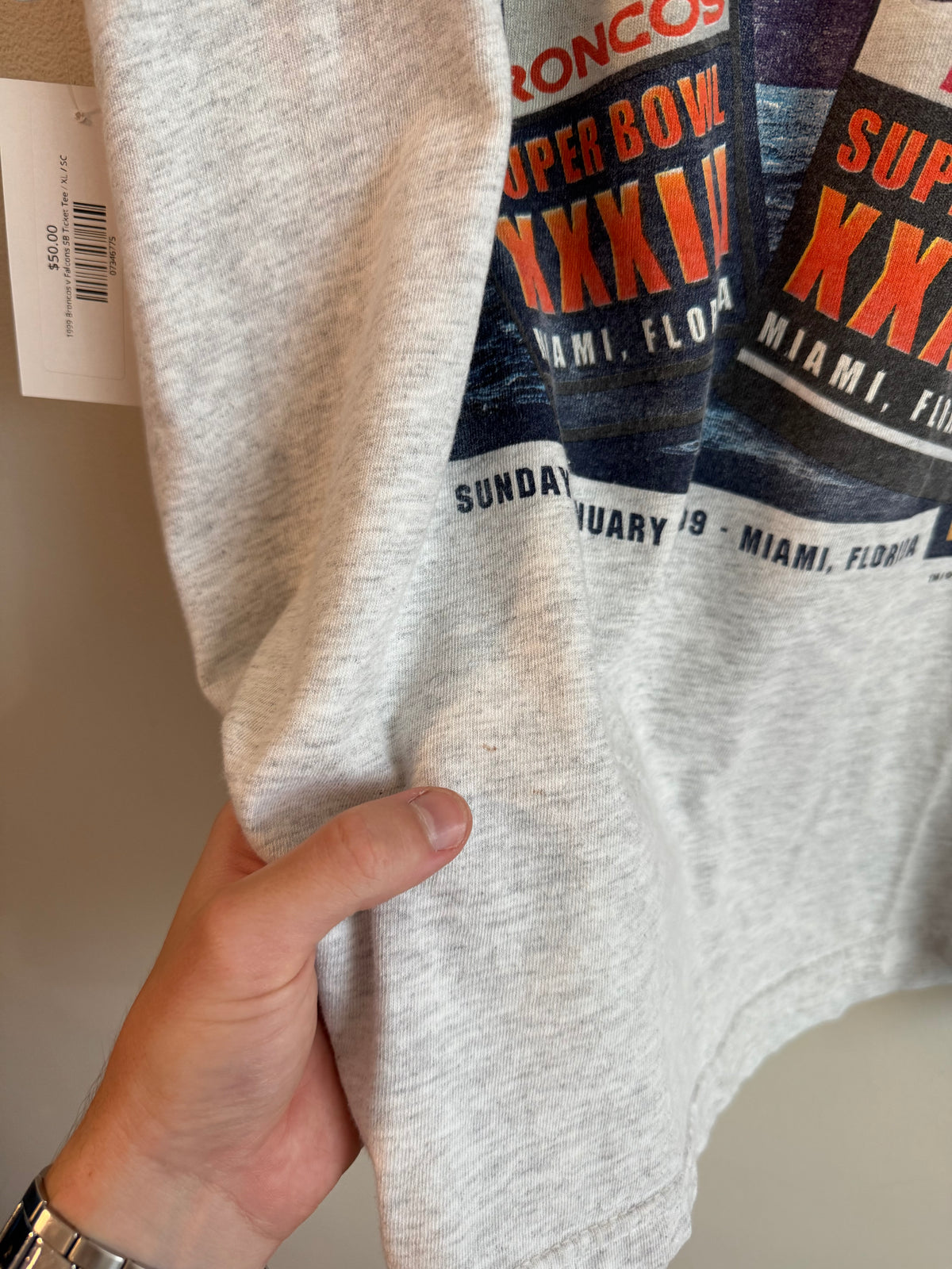 1999 Broncos v Falcons Super Bowl Ticket Tee (XL)