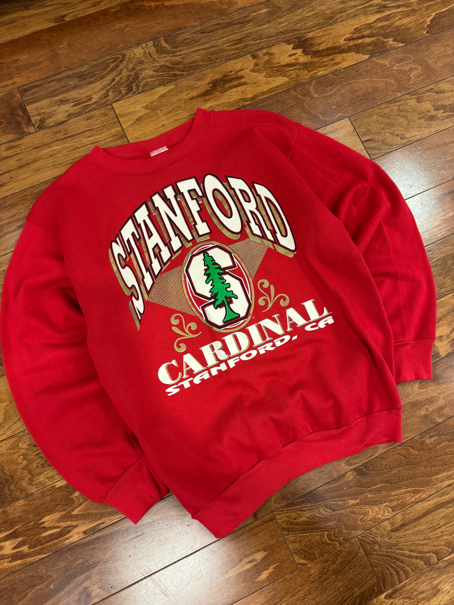 90s Stanford University Cardinal Spell Out Graphic Red Vintage Crewneck (XL)