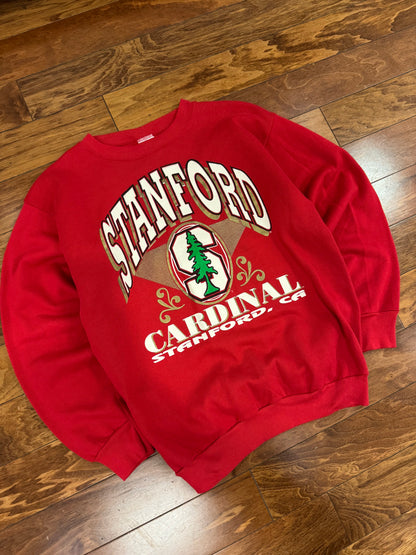 90s Stanford University Cardinal Spell Out Graphic Red Vintage Crewneck (XL)