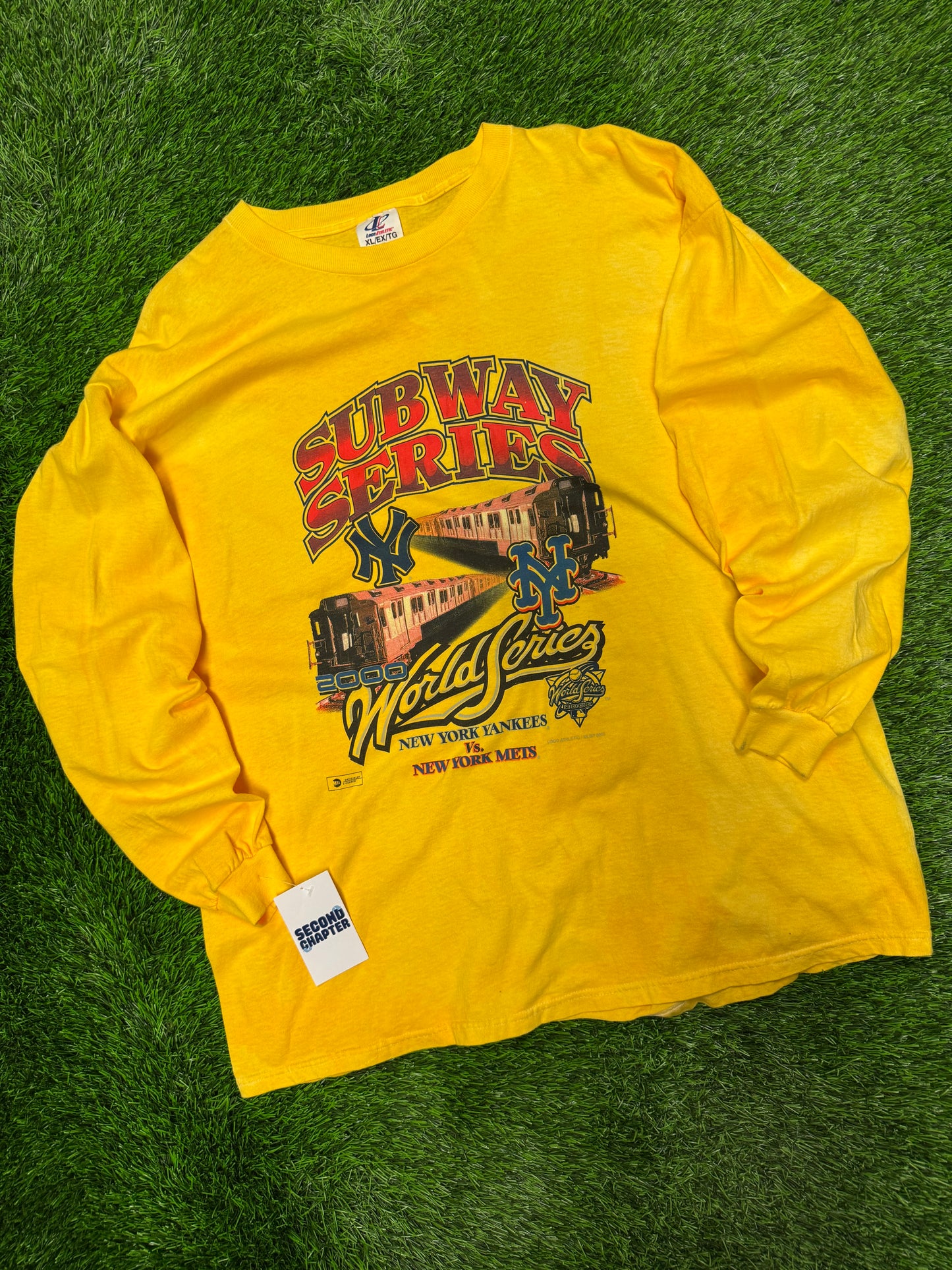 2000 New York Yankees v Mets Subway Series Vintage Dyed Long Sleeve Tee (XL)