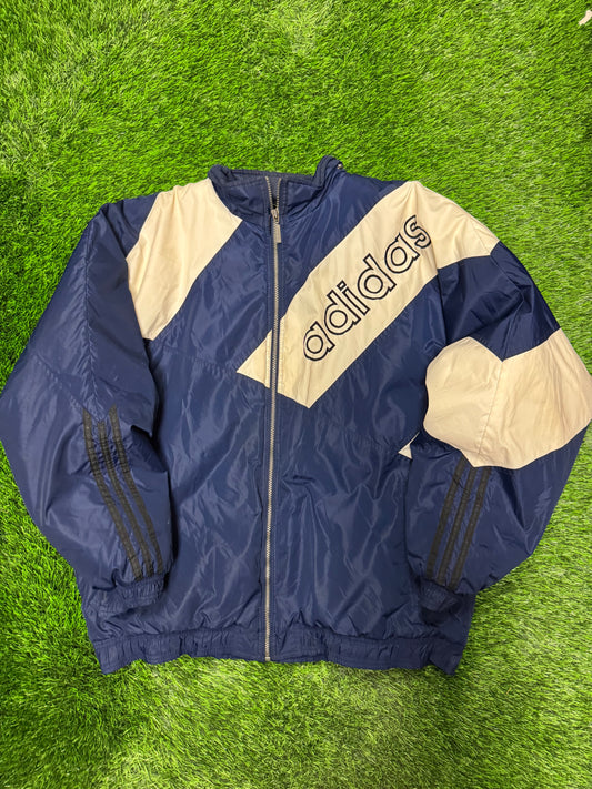 90s Adidas Vintage Striped Navy Puffer Jacket (XL)