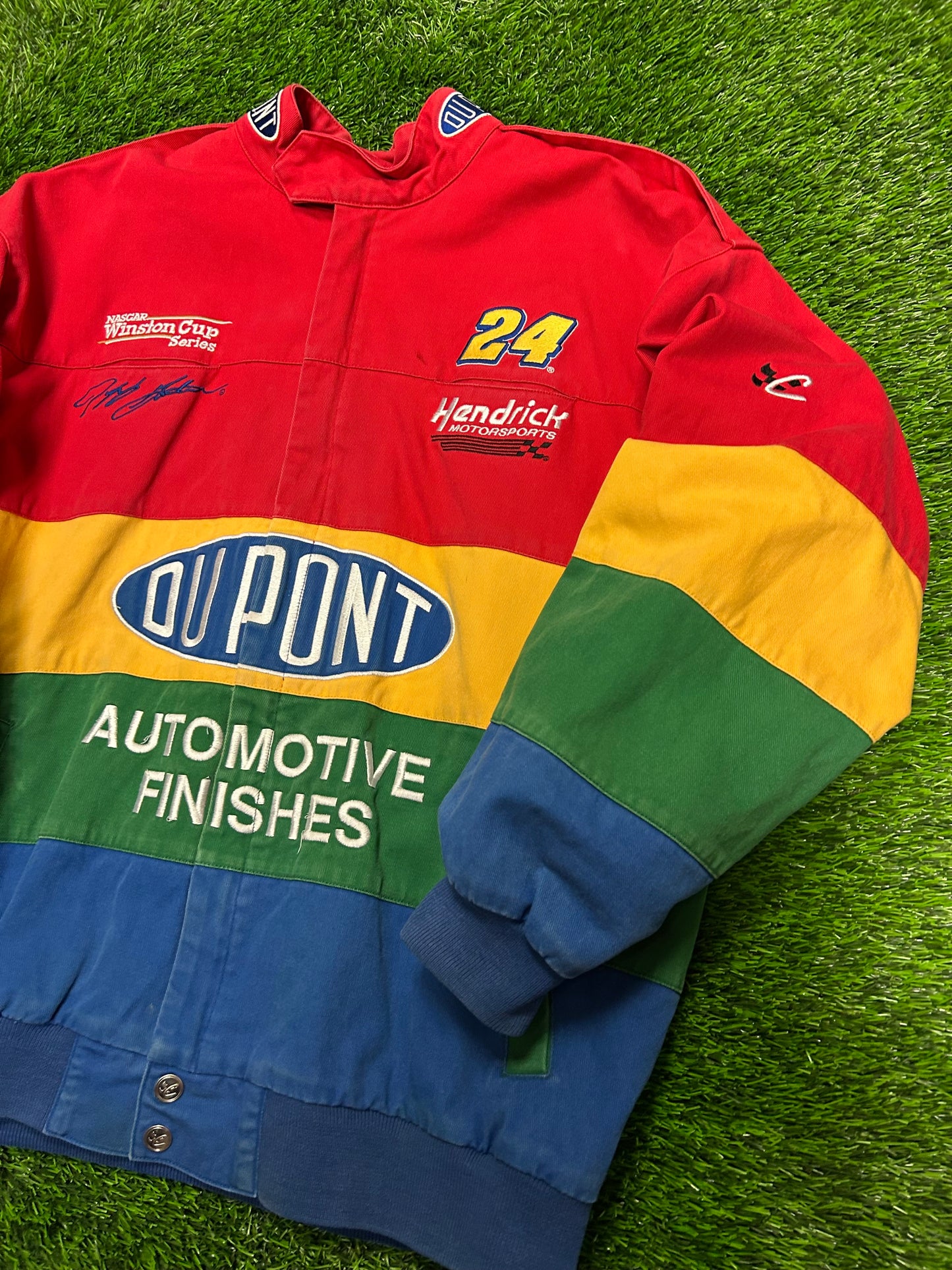 90s Dupont Jeff Gordon Vintage Rainbow Chase Authentic Racing Jacket (XL)