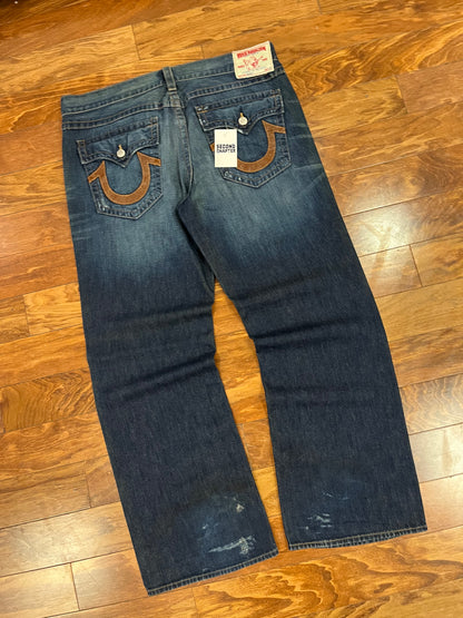 00s True Religion Leather Logo Jeans (42 x 34)
