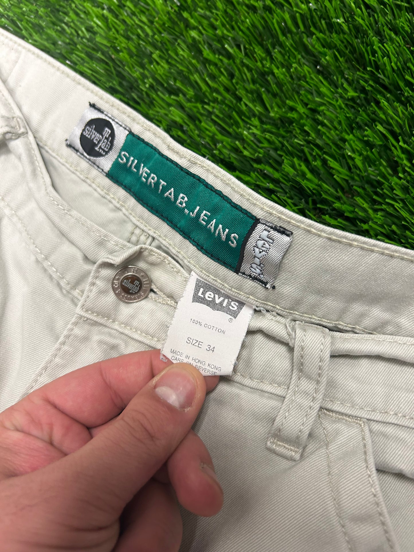 00s Levi's Silver Tab Baggy Khaki Carpenter Vintage Y2K Shorts (34)