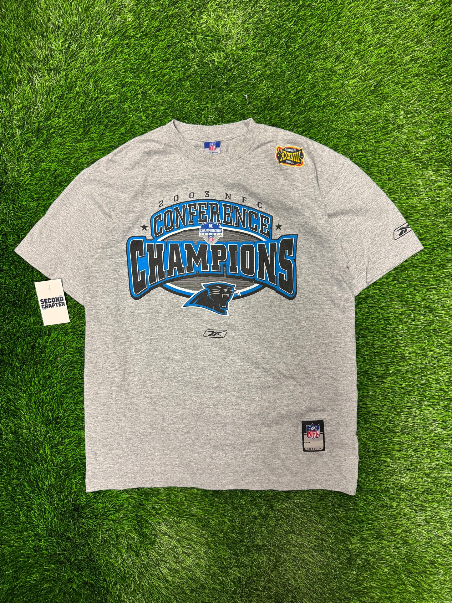 2003 Carolina Panthers NFC Champions Gray Reebok Tee (M)