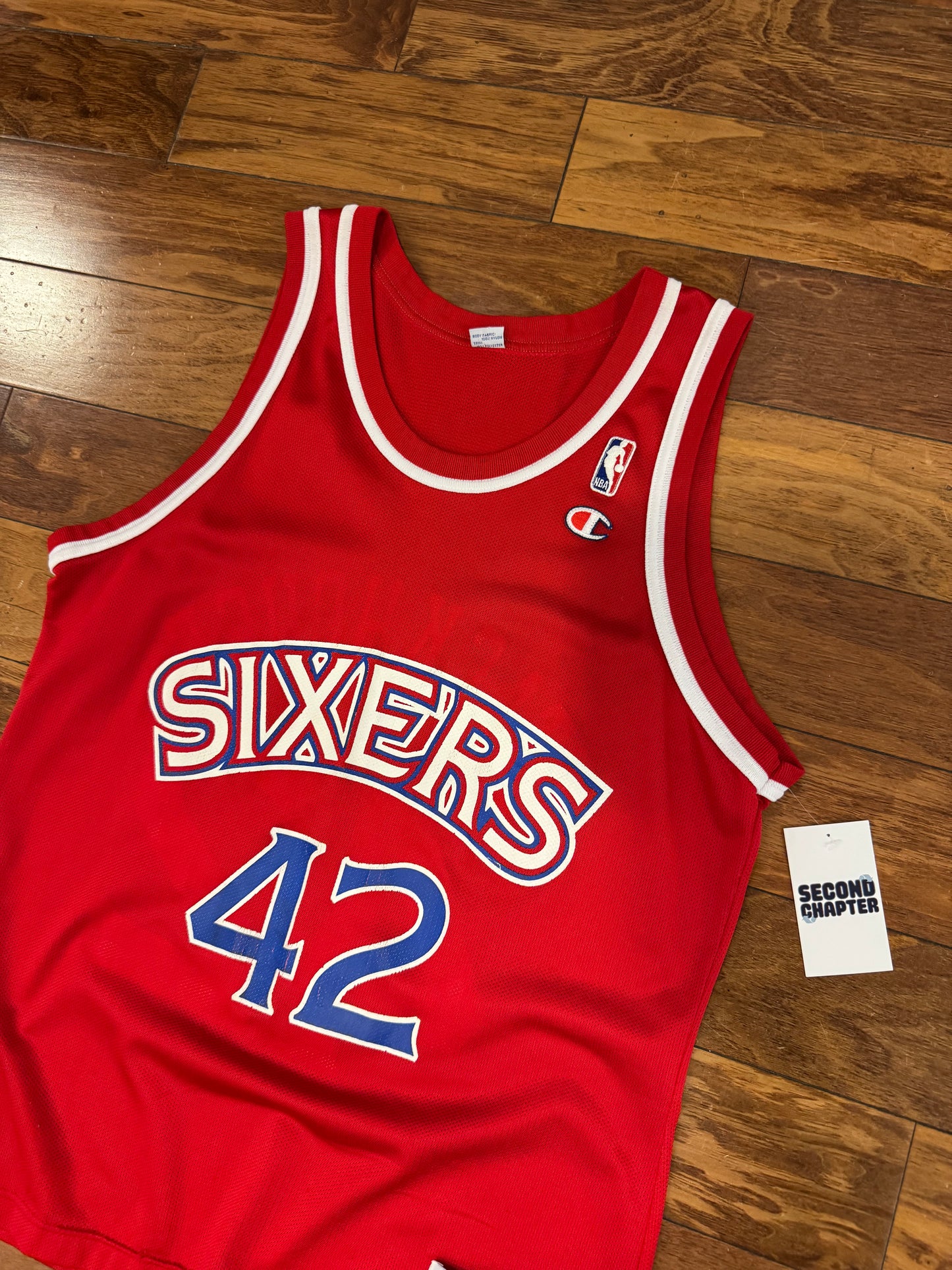 90s Philadelphia 76ers Jerry Stackhouse #42 Vintage Champion Red NBA Jersey (M)