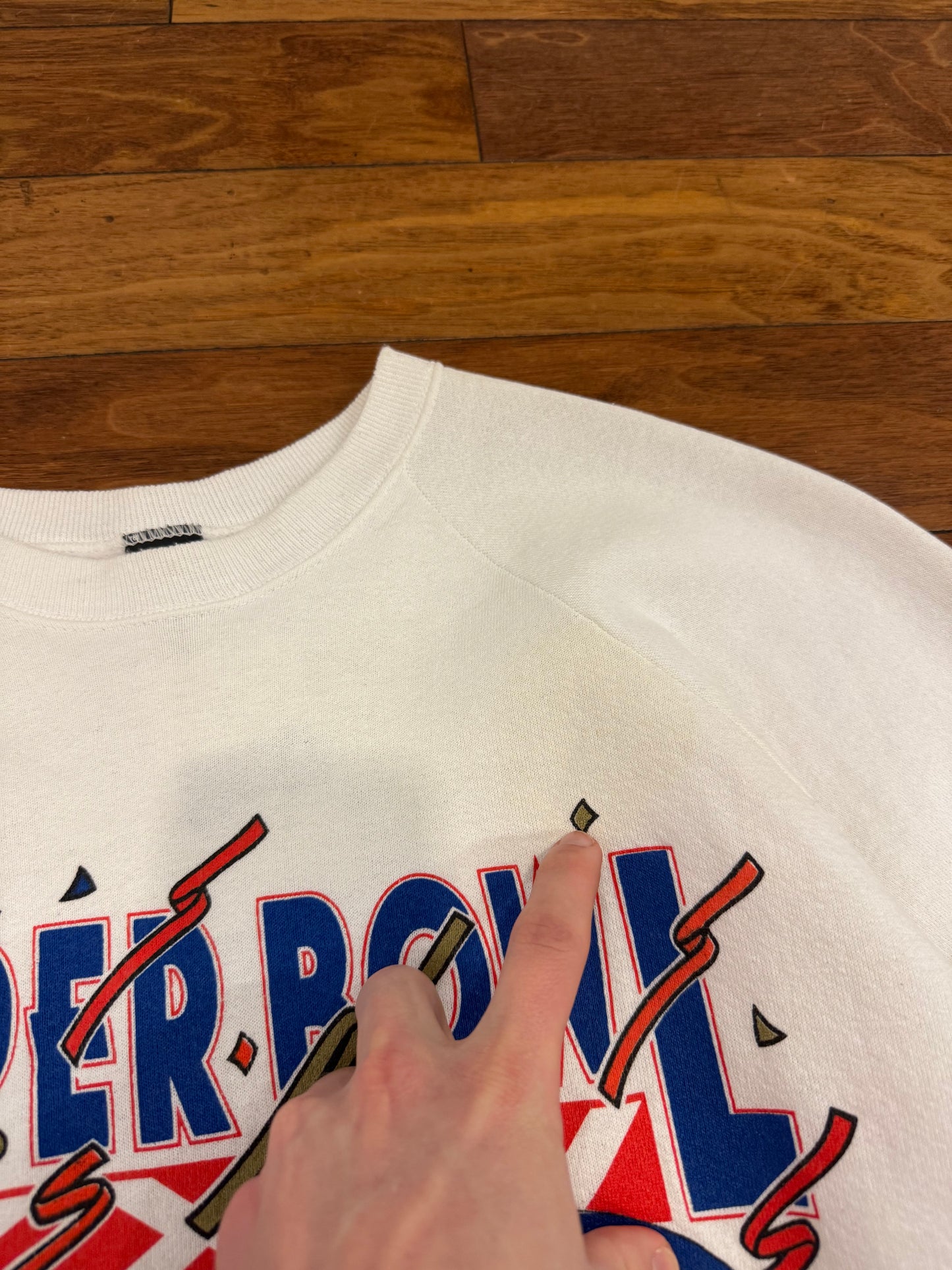 1990 Broncos v 49ers Super Bowl White Crewneck (M)