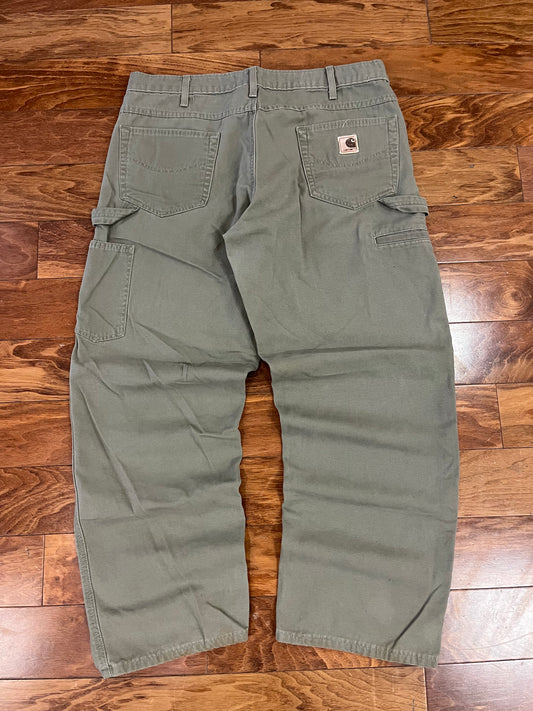 00s Carhartt Olive Green Carpenter Pants (35 x 30)