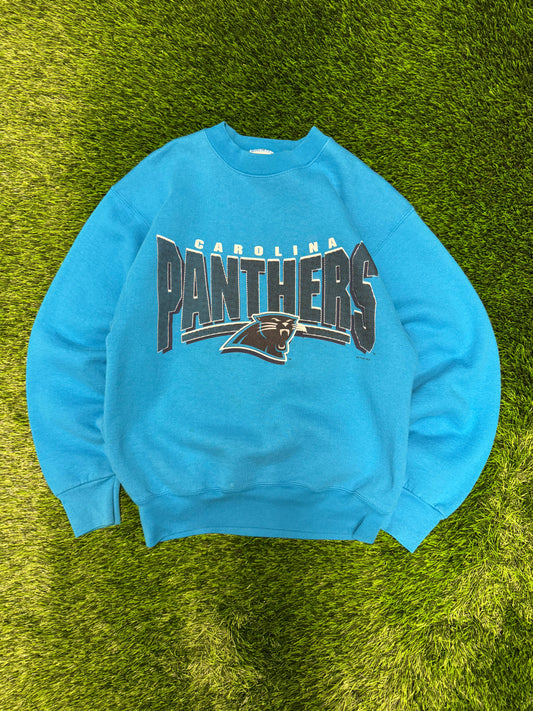 1997 Carolina Panthers Pro Player Spell Out Vintage Blue NFL Crewneck (M)