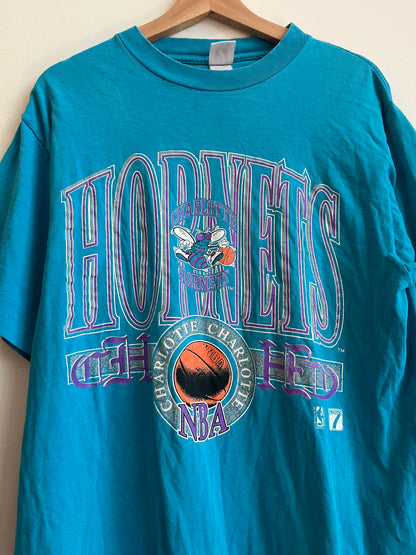 1990s Charlotte Hornets Logo 7 Spell Out Teal Tee (L)
