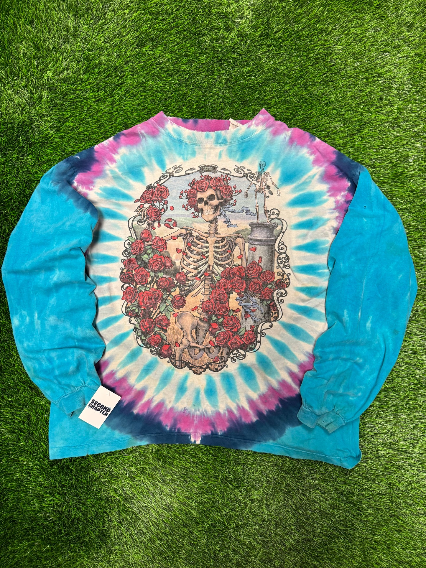 1995 Grateful Dead "Skeleton & Roses" Vintage Band Tie Dye Long Sleeve (XL)
