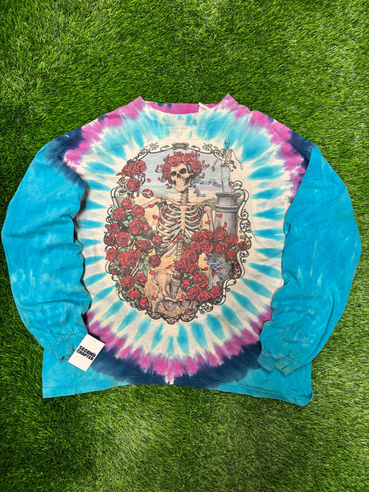 1995 Grateful Dead "Skeleton & Roses" Vintage Band Tie Dye Long Sleeve (XL)