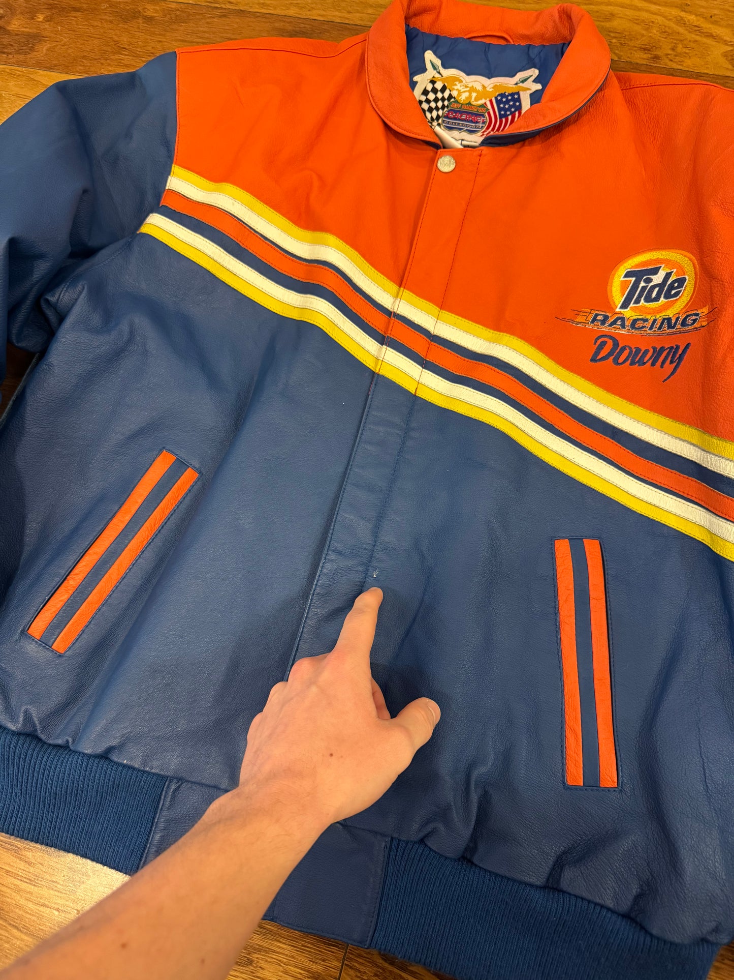 90s Tide Racing Downy Jeff Hamilton Nascar Leather Jacket (L)