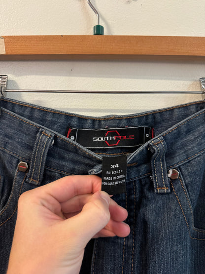 00s South Pole Baggy Dark Wash Shorts (34)