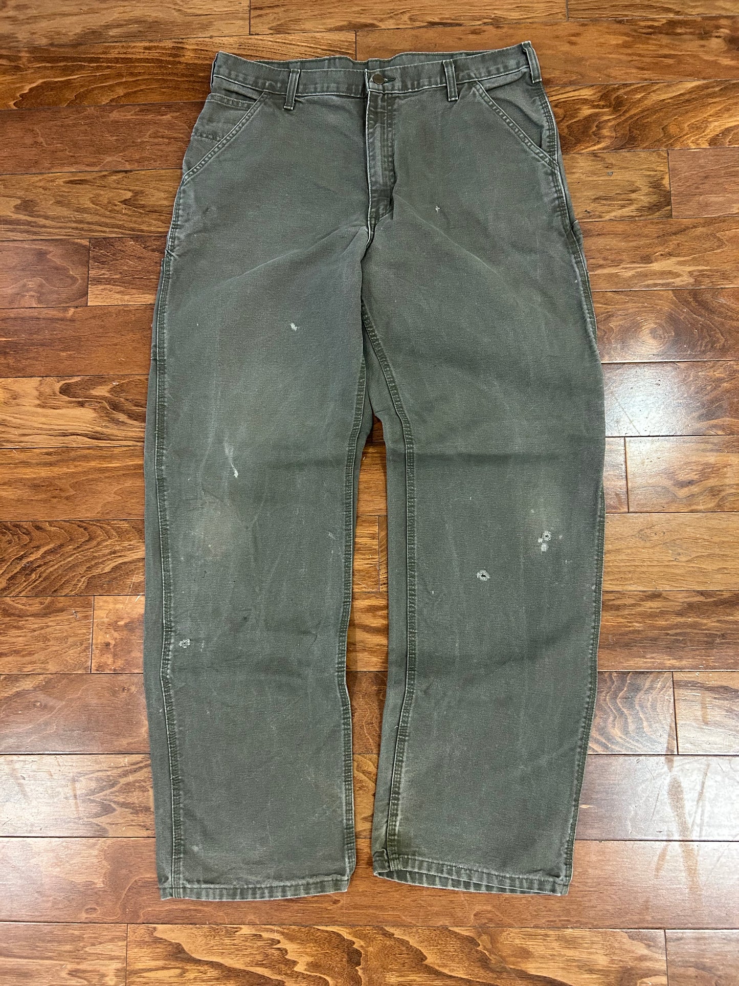 00s Carhartt Olive Green Distressed Carpenter Pants (36 x 34)