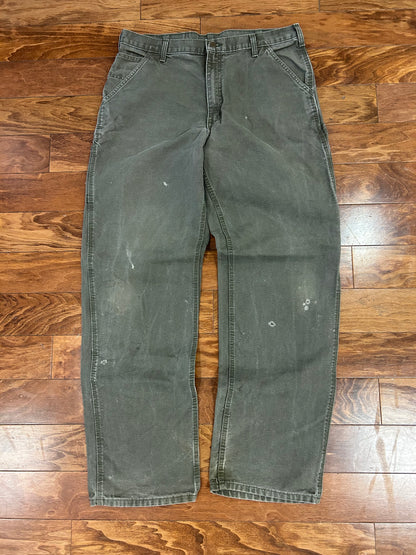 00s Carhartt Olive Green Distressed Carpenter Pants (36 x 34)