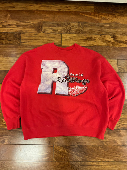 90s Detroit Red Wings Vintage Lee Spell Out Crewneck (XL)